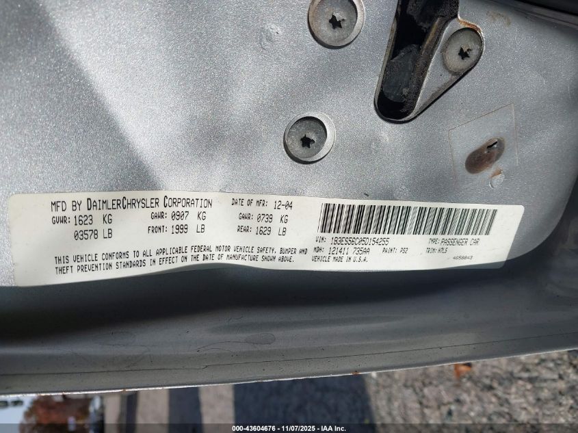 2005 Dodge Neon Sxt VIN: 1B3ES56C05D154255 Lot: 43604676