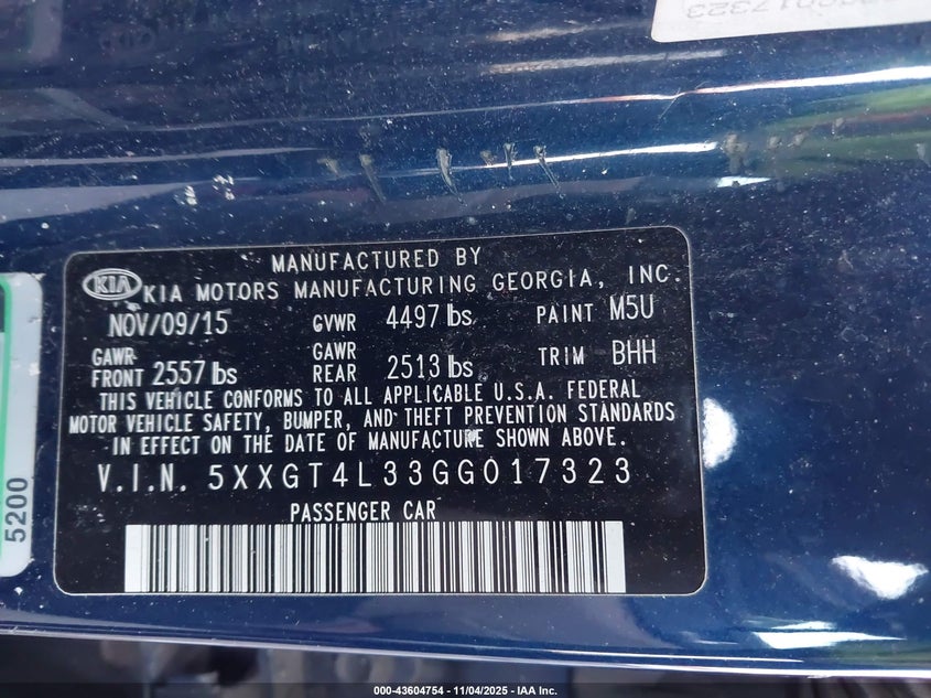 2016 KIA OPTIMA LX 5XXGT4L33GG017323