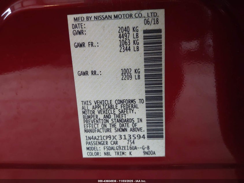 2018 NISSAN LEAF SL - 1N4AZ1CP9JC313594