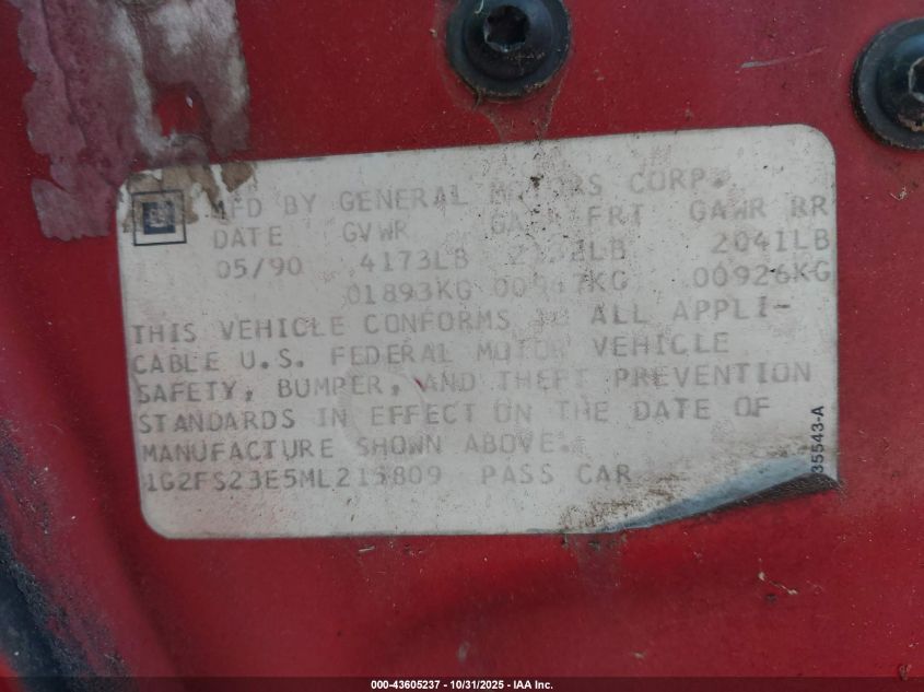 1991 Pontiac Firebird Formula VIN: 1G2FS23E5ML215809 Lot: 43605237