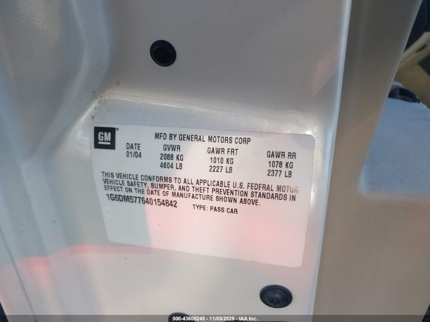 2004 Cadillac Cts Standard VIN: 1G6DM577640154842 Lot: 43605245