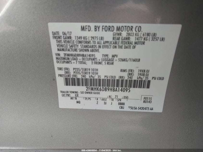 2FMHK6D89HBA14095 2017 FORD FLEX photo no. 9