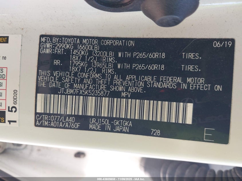 2019 LEXUS GX 460 PREMIUM JTJBM7FX5K5235877