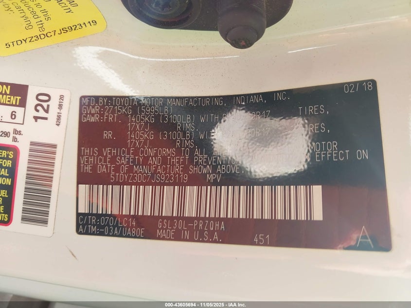 2018 TOYOTA SIENNA XLE PREMIUM 8 PASSENGER 5TDYZ3DC7JS923119