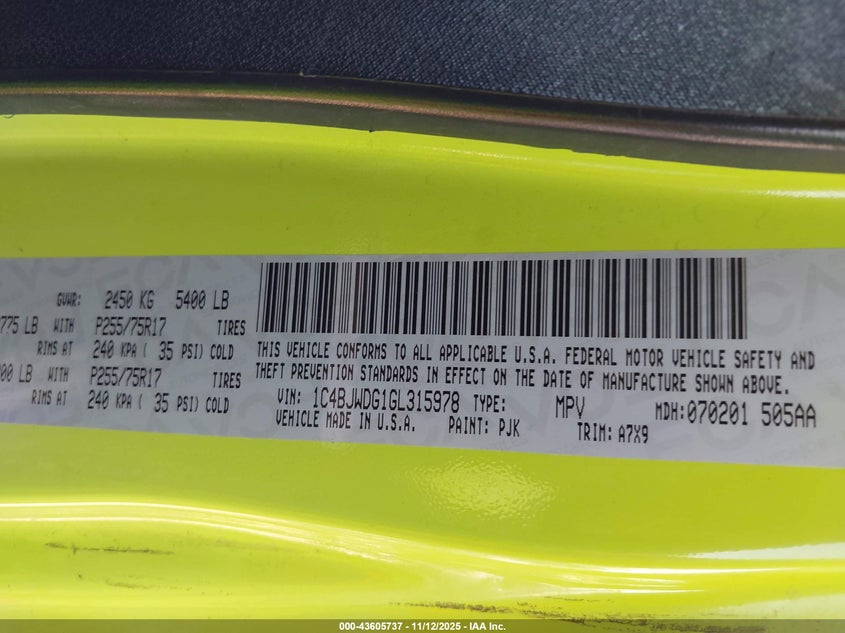 2016 JEEP WRANGLER UNLIMITED SPORT 1C4BJWDG1GL315978