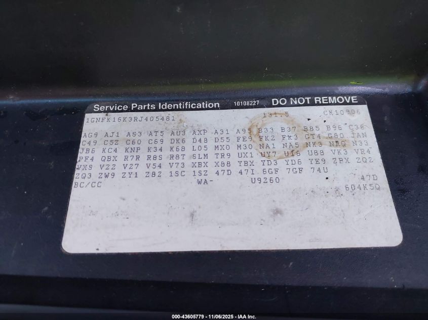 1994 Chevrolet Suburban K1500 VIN: 1GNFK16K3R1405481 Lot: 43605779