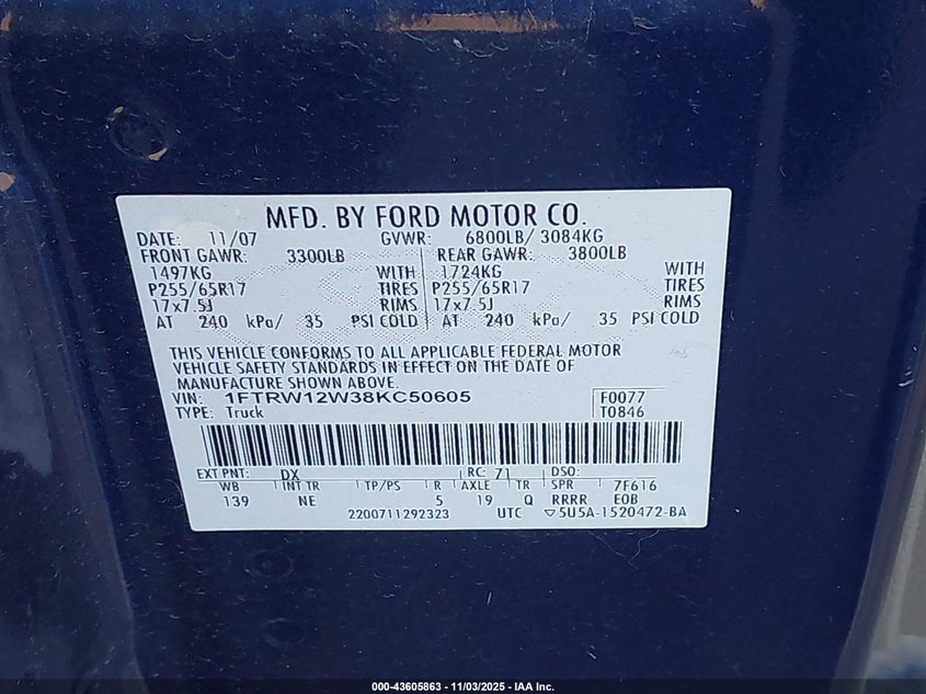 1FTRW12W38KC50605 2008 FORD F-150 photo no. 9