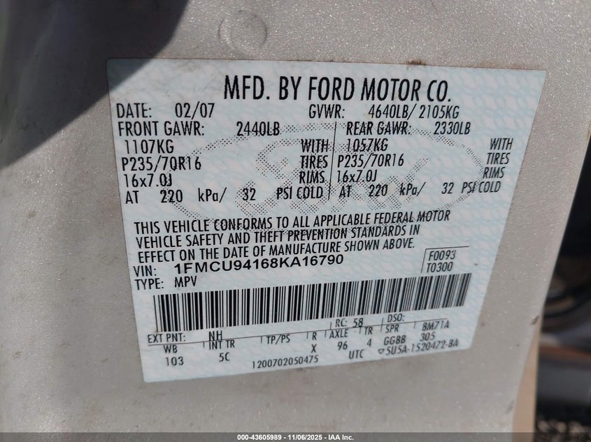 1FMCU94168KA16790 2008 FORD ESCAPE photo no. 9