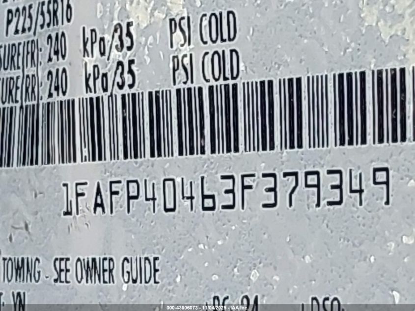 2003 Ford Mustang VIN: 1FAFP40463F379349 Lot: 43606073