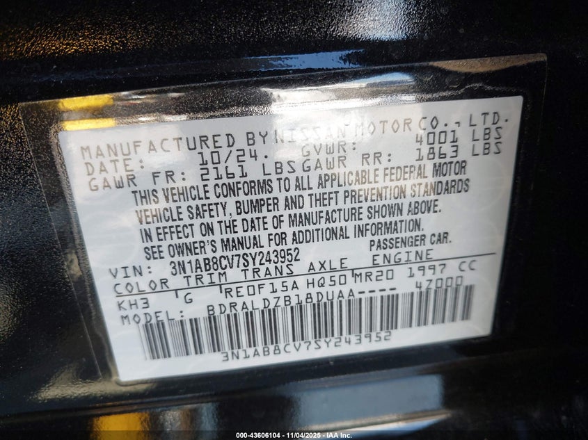2025 NISSAN SENTRA SV - 3N1AB8CV7SY243952