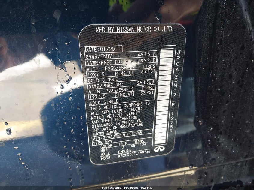 2020 INFINITI QX50 LUXE 3PCAJ5M17LF112785