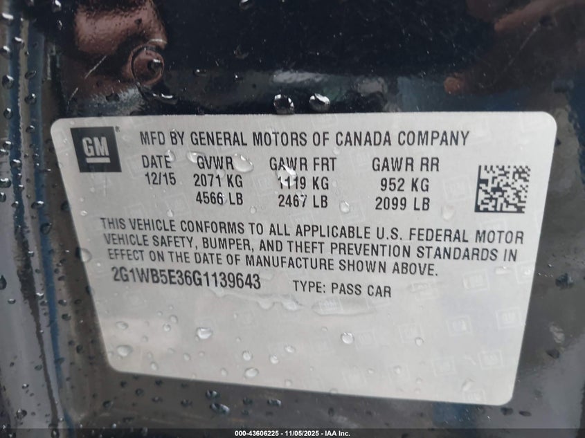 2016 CHEVROLET IMPALA LIMITED LT - 2G1WB5E36G1139643