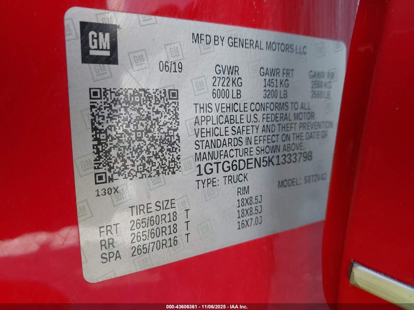 2019 GMC CANYON SLT - 1GTG6DEN5K1333798