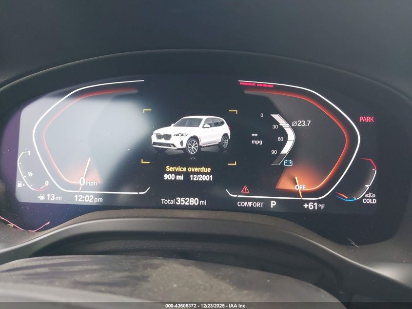 2022 BMW X3 Sdrive30I VIN: 5UX43DP06N9M06632 Lot: 43606372