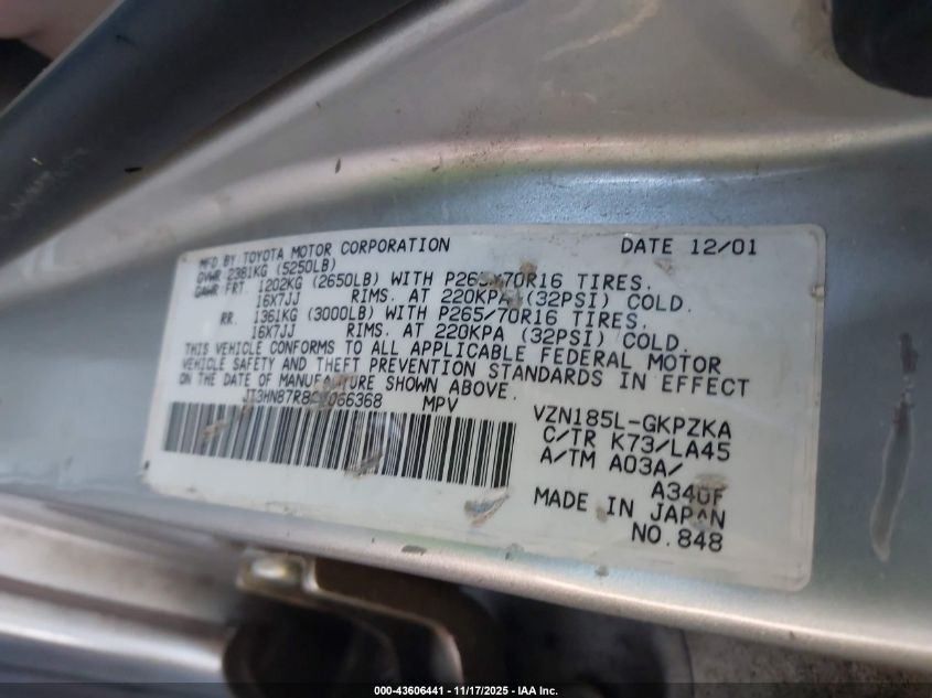 2002 Toyota 4Runner Limited V6 VIN: JT3HN87R829066368 Lot: 43606441