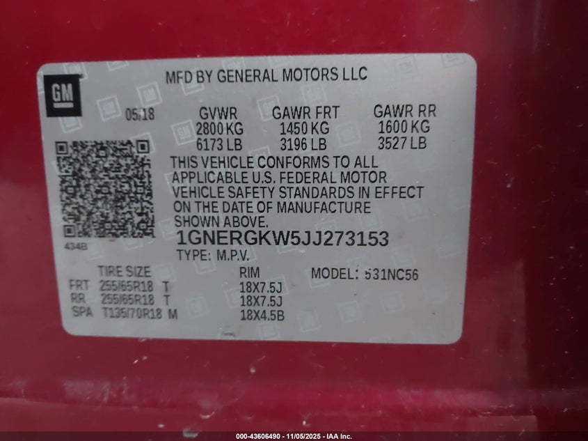 2018 CHEVROLET TRAVERSE 1LT - 1GNERGKW5JJ273153