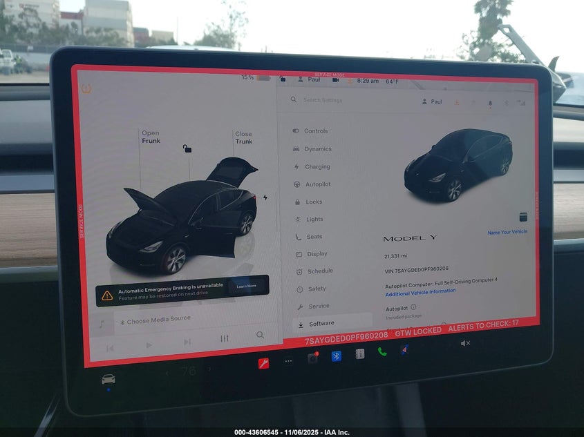 2023 Tesla Model Y Rwd VIN: 7SAYGDED0PF960208 Lot: 43606545