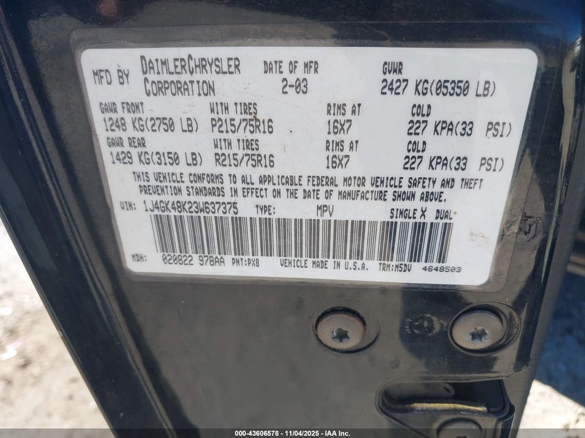 1J4GK48K23W637375 2003 JEEP LIBERTY (NORTH AMERICA) photo no. 9