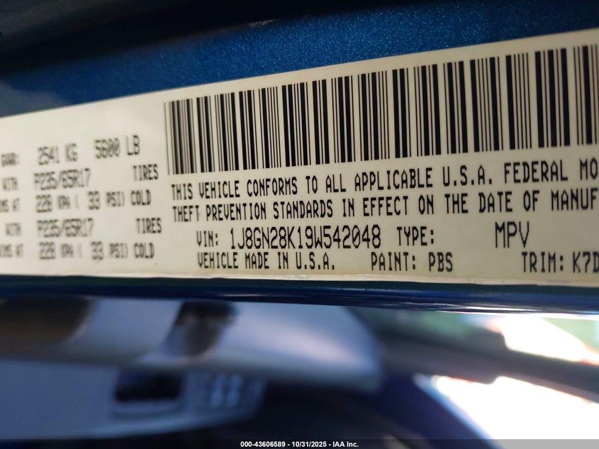 2009 Jeep Liberty Sport VIN: 1J8GN28K19W542048 Lot: 43606589