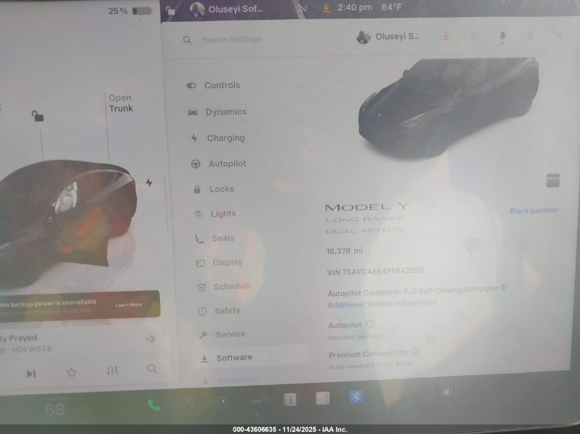 2023 Tesla Model Y Awd/Long Range Dual Motor All-Wheel Drive VIN: 7SAYGAEE4PF642258 Lot: 43606635