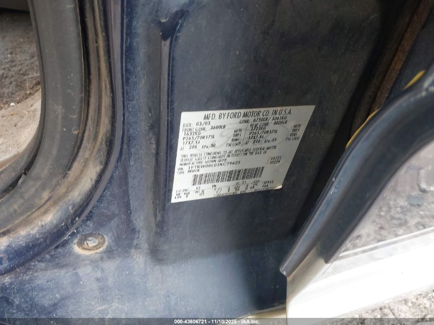 2003 Ford F-150 Lariat/Xlt VIN: 1FTRW08L03KC79625 Lot: 43606721