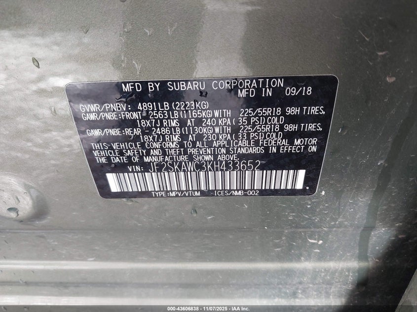 2019 SUBARU FORESTER TOURING JF2SKAWC3KH433652