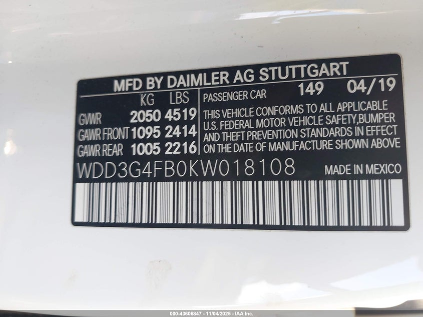 2019 MERCEDES-BENZ A 220 4MATIC WDD3G4FB0KW018108