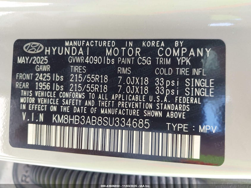 2025 HYUNDAI KONA SEL KM8HB3AB8SU334685