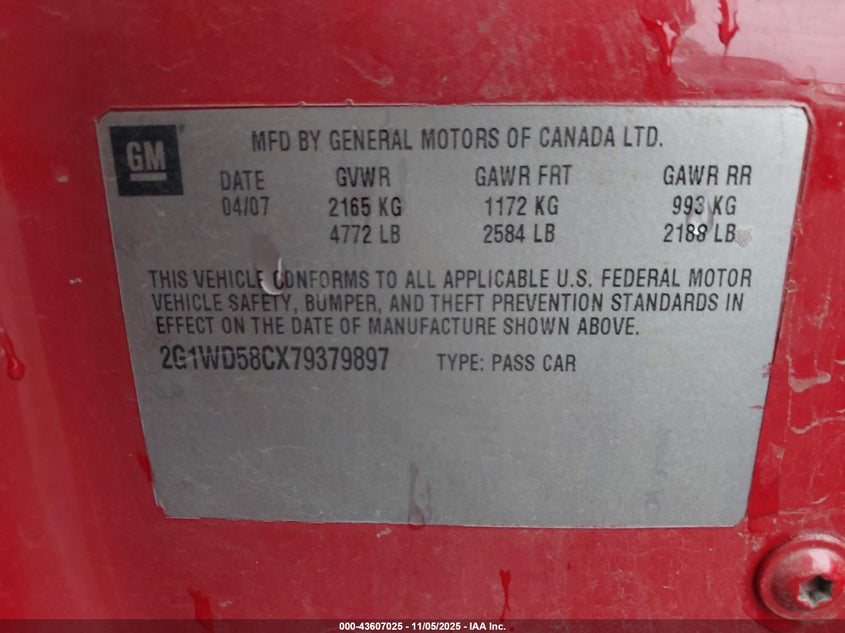 2G1WD58CX79379897 2007 CHEVROLET IMPALA photo no. 9