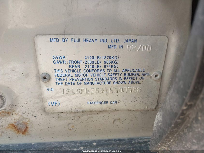 2001 Subaru Forester L VIN: JF1SF63541H707788 Lot: 43607049