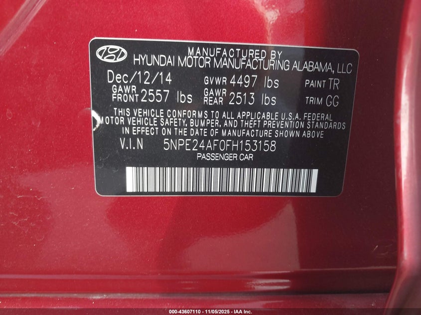 2015 HYUNDAI SONATA SE - 5NPE24AF0FH153158
