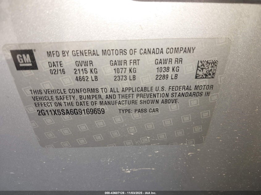 2016 CHEVROLET IMPALA 1FL - 2G11X5SA6G9169659