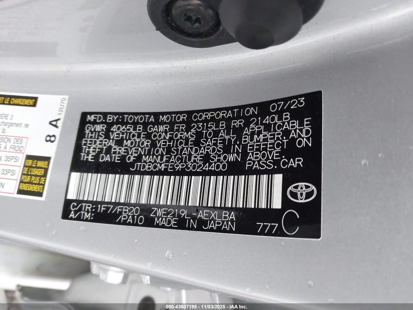 2023 TOYOTA COROLLA HYBRID LE - JTDBCMFE9P3024400