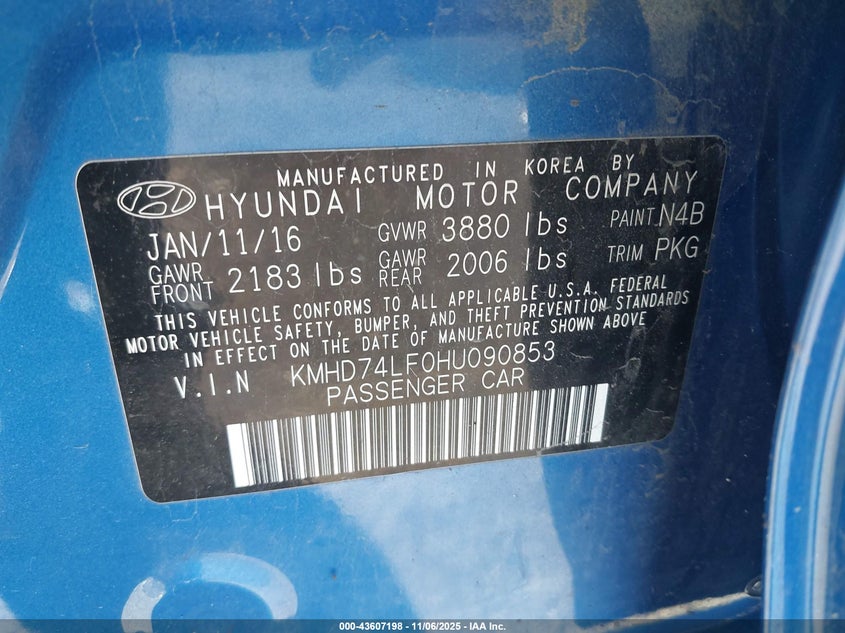 2017 HYUNDAI ELANTRA SE KMHD74LF0HU090853