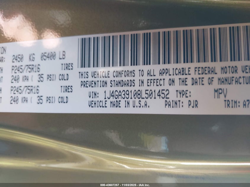1J4GA39108L501452 2008 JEEP WRANGLER photo no. 9