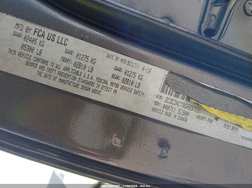 2016 Dodge Charger R/T VIN: 2C3CDXCT0GH237291 Lot: 43607297