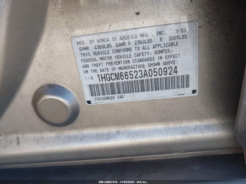 1HGCM66523A050924 2003 HONDA ACCORD photo no. 9