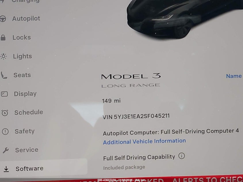 2025 Tesla Model 3 Long Range Rear-Wheel Drive VIN: 5YJ3E1EA2SF045211 Lot: 43607338