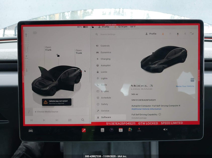 2025 Tesla Model 3 Long Range Rear-Wheel Drive VIN: 5YJ3E1EA2SF045211 Lot: 43607338