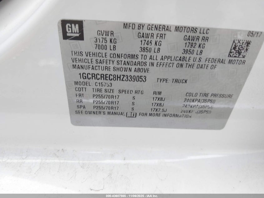 2017 CHEVROLET SILVERADO 1500 1LT - 1GCRCREC8HZ339053