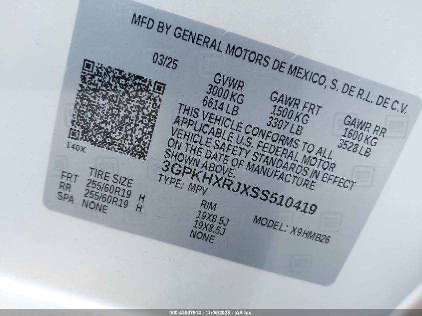 2025 Honda Prologue Touring VIN: 3GPKHXRJXSS510419 Lot: 43607814