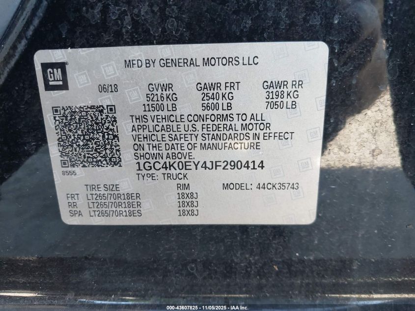 2018 Chevrolet Silverado 3500Hd Ltz VIN: 1GC4K0EY4JF290414 Lot: 43607825