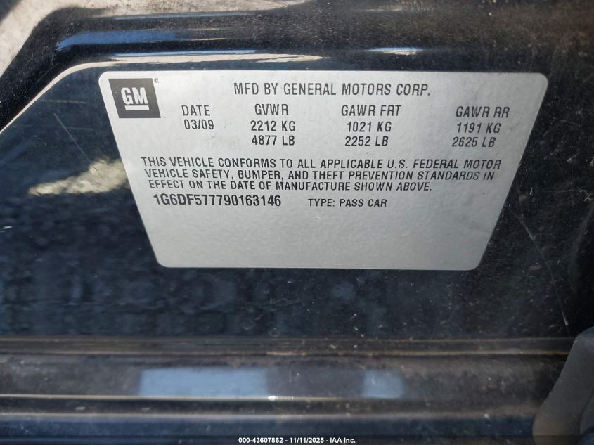 2009 Cadillac Cts Standard VIN: 1G6DF577790163146 Lot: 43607862