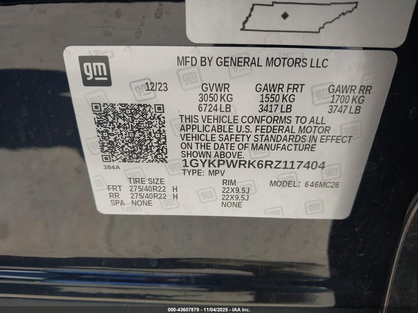 2024 Cadillac Lyriq Sport W/1Sk VIN: 1GYKPWRK6RZ117404 Lot: 43607879