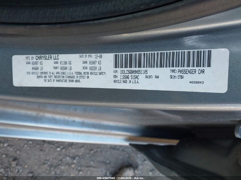 2009 Dodge Avenger Sxt VIN: 1B3LC56B09N551105 Lot: 43607948