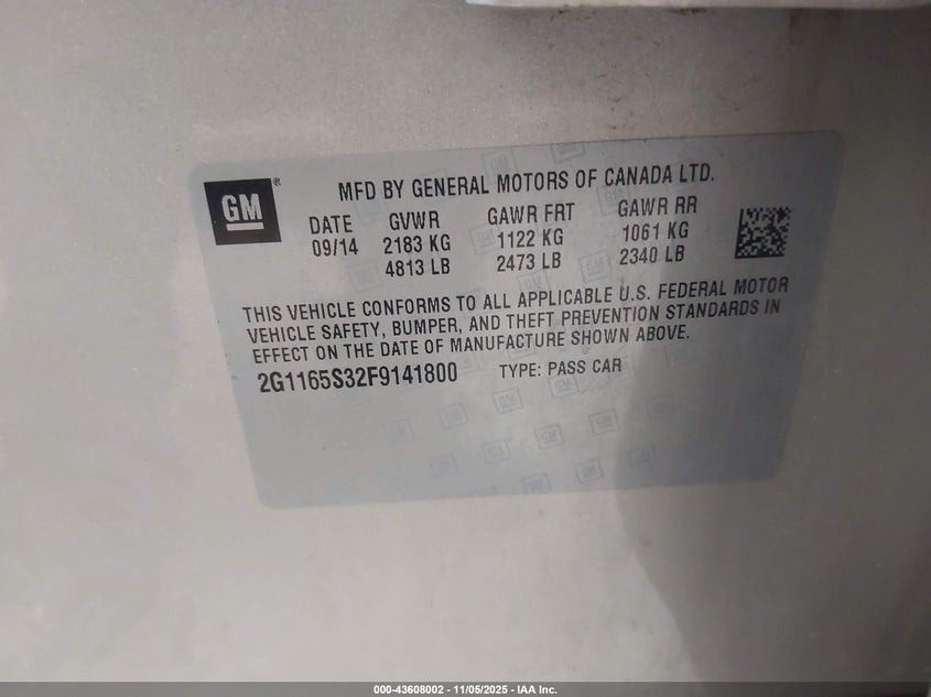 2015 CHEVROLET IMPALA 2LZ - 2G1165S32F9141800