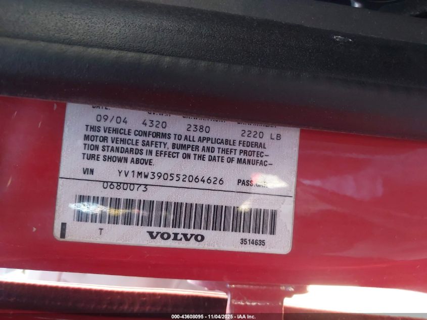 2005 Volvo V50 2.4I VIN: YV1MW390552064626 Lot: 43608095