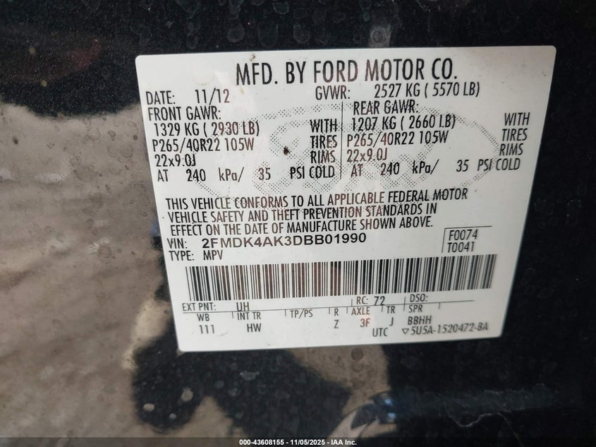 2013 FORD EDGE SPORT - 2FMDK4AK3DBB01990