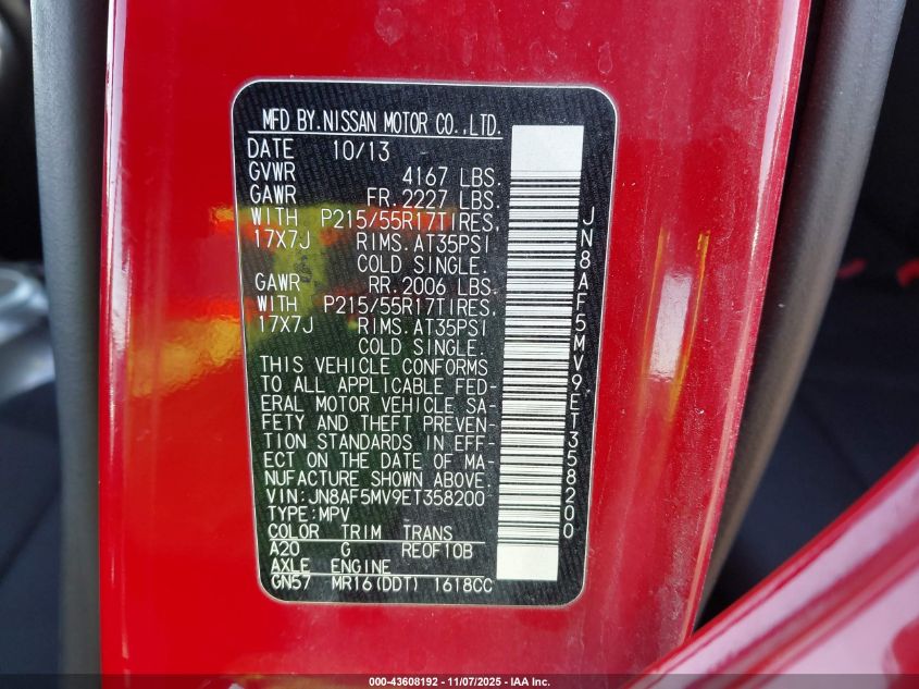 2014 NISSAN JUKE S - JN8AF5MV9ET358200