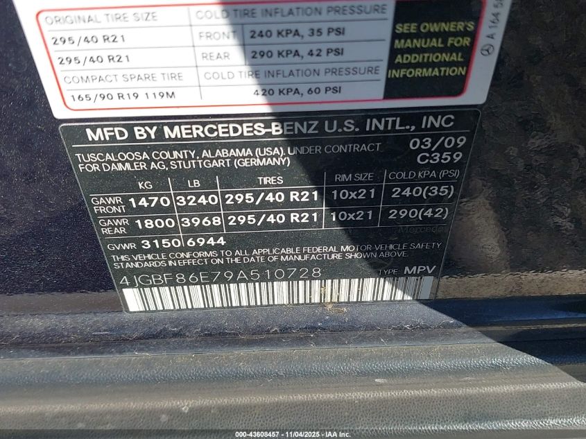 2009 Mercedes-Benz Gl 550 4Matic VIN: 4JGBF86E79A510728 Lot: 43608457